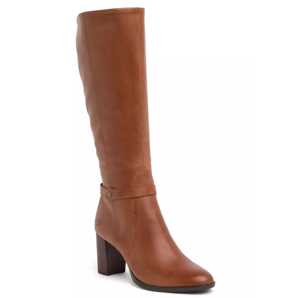 Born Ellendale knee-high Boots Size 7 Cognac Tan Leather Block Heel Chic New - Picture 1 of 15